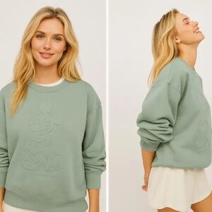 H&M x Disney Sage Green Mickey Mouse Crewneck Sweatshirt- Size L
